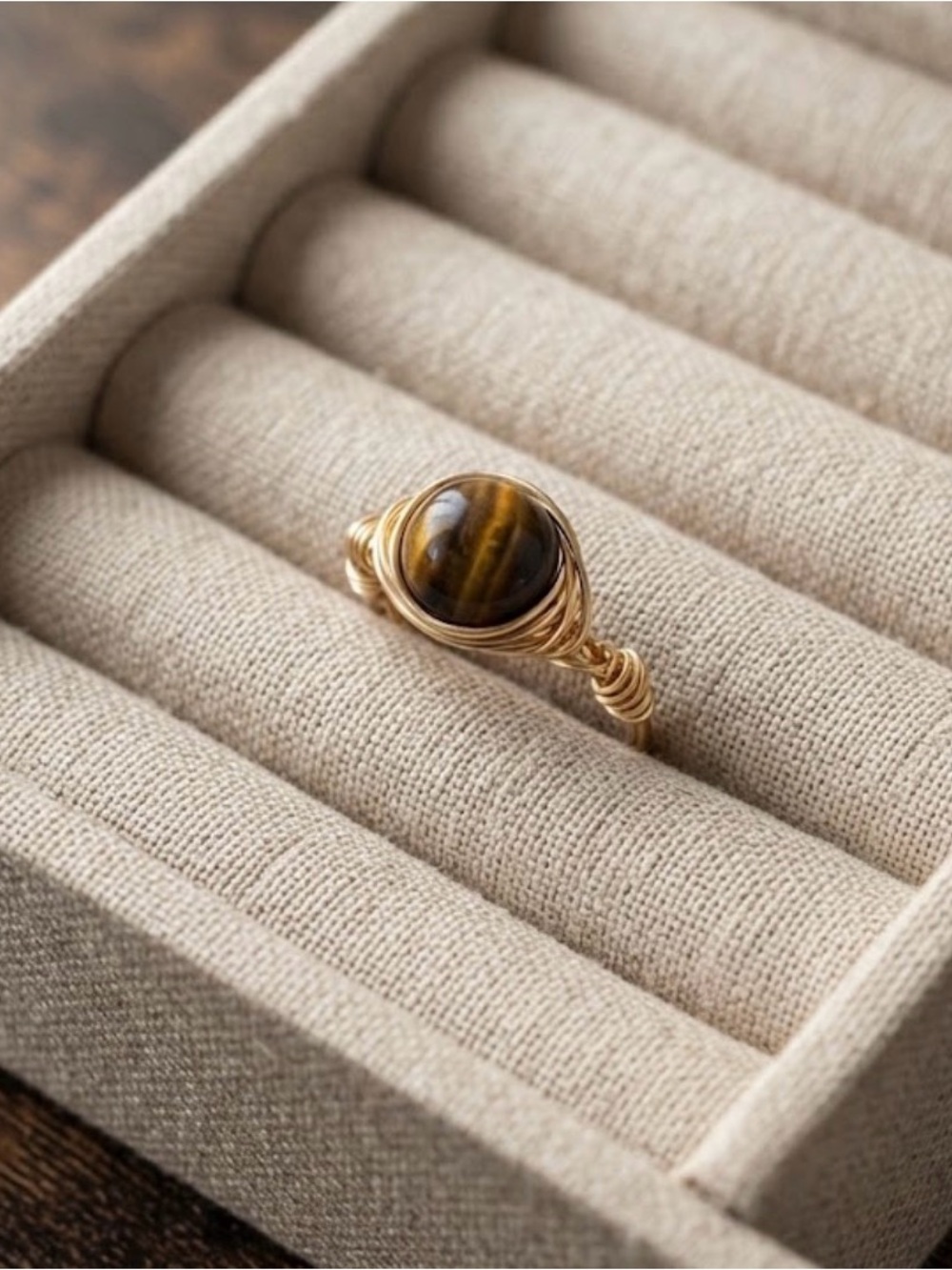 Gold Wire-Wrapped Tiger's Eye Ring - size 8